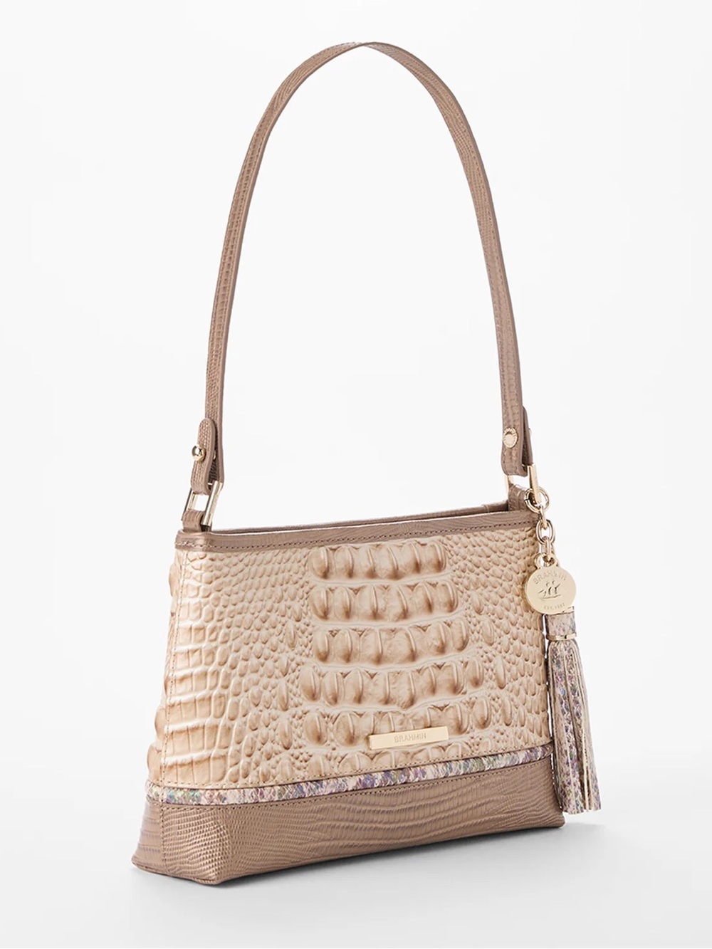 NWT Brahmin Lorelei Multi-Texture Sintra Shoulder Bag in Taupe Dust Bag Included